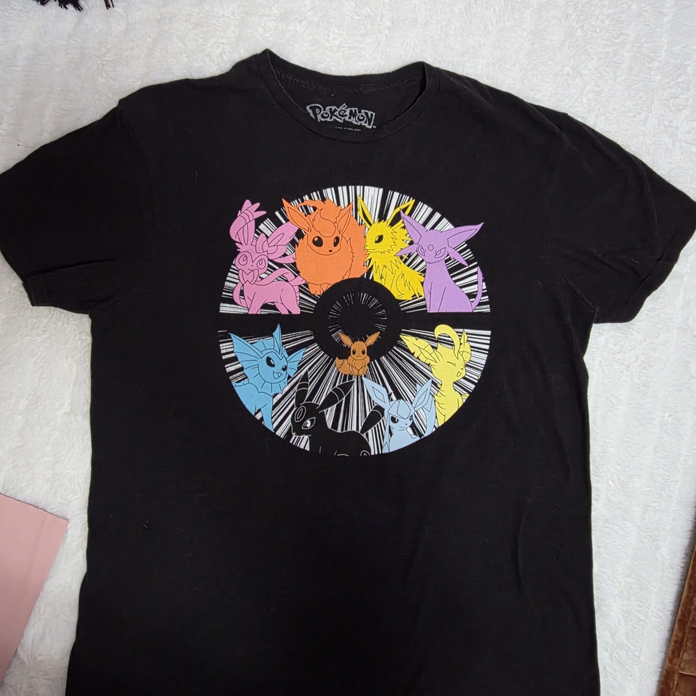 Hybrid Apparel Black Pokémon Eevee Evolutions Graphic Tee with Multicolor Prints